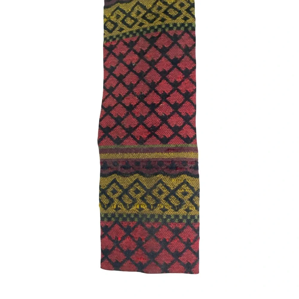 VTG Mens Tie Red Gold Black Tapestry Woven Geometric Square End Skinny 53x2.25